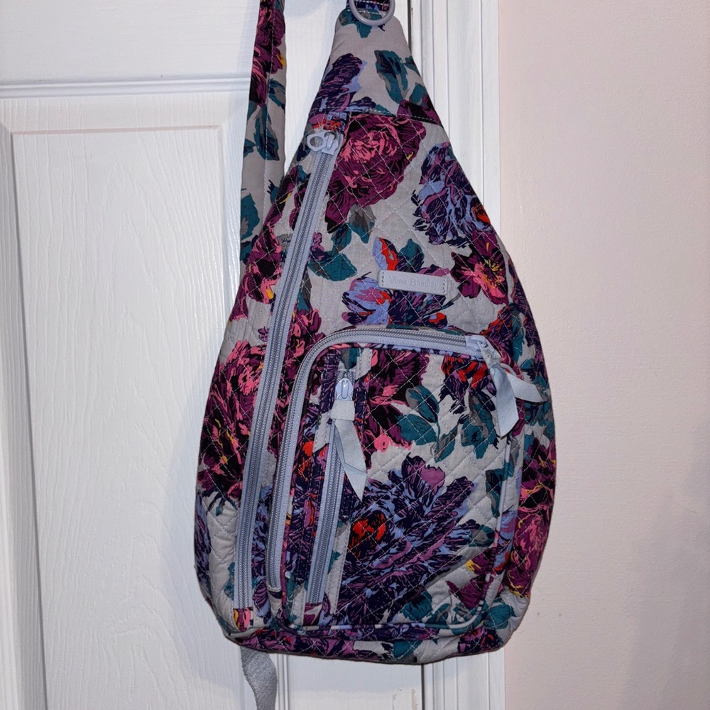 Vera Bradley Floral Sling Bag - Gray and Purple